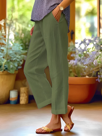 Oona | Damen Leinenhose Leicht Sommer Komfort Casual Natürlich in Grün
