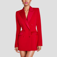 Dorothée | Damen Blazerkleid Doppelreihig Taschen Business Elegant in Rot