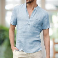 Korbin - Bequemes V-T-Shirt in Hellblau