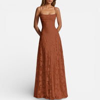 Léonie | Damen Maxikleid Spaghettiträger Ausgestellter Rock Feminin Sommer in Braun
