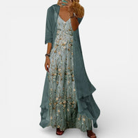 Eléonore | Damen Maxikleid Blumenmuster V-Ausschnitt Romantisch Sommer in Blau