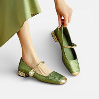 Julia | Damen Orthopädische Ballerinas Knöchelriemen Absatz Komfort in Grün