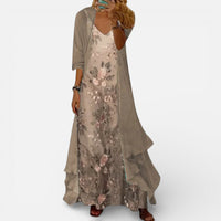 Eléonore | Damen Maxikleid Blumenmuster V-Ausschnitt Romantisch Sommer in Braun