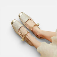 Julia | Damen Orthopädische Ballerinas Knöchelriemen Absatz Komfort in Beige