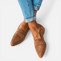 Brigitte | Damen Loafer Spitz Flacher Absatz Elegant Business Klassisch in Khaki