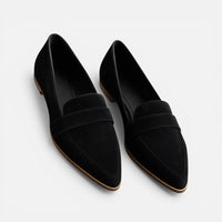 Brigitte | Damen Loafer Spitz Flacher Absatz Elegant Business Klassisch in Schwarz