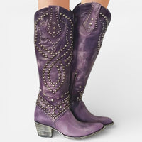 Manon | Damen Cowboy Stiefel Nieten Western Statement Trend Herbst in Lila