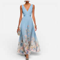 Rosalie | Damen Sommerkleid V-Ausschnitt Blumenmuster Feminin Leicht in Blau