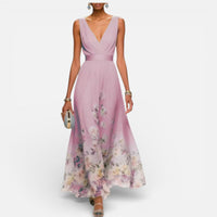 Rosalie | Damen Sommerkleid V-Ausschnitt Blumenmuster Feminin Leicht in Rosa