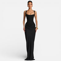Chloé | Damen Standesamt Hochzeitskleid Lang Träger Elegant Schlicht in Schwarz
