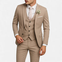 Armand | Herren Anzug mit Weste Elegant Dreiteilig Business Festlich in Khaki