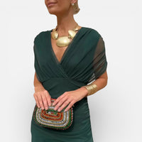 Éloise | Damen Schulterfreies Midikleid Drapierung Elegant Festlich in Grün
