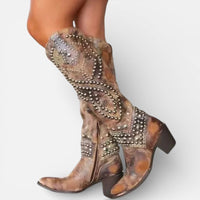 Manon | Damen Cowboy Stiefel Nieten Western Statement Trend Herbst in Braun
