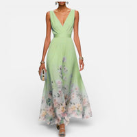 Rosalie | Damen Sommerkleid V-Ausschnitt Blumenmuster Feminin Leicht in Grün