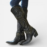 Manon | Damen Cowboy Stiefel Nieten Western Statement Trend Herbst in Schwarz