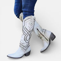 Manon | Damen Cowboy Stiefel Nieten Western Statement Trend Herbst in Weiß