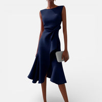 Élise | Damen Maxikleid V-Ausschnitt Fließend Elegant Sommer Leicht in Marineblau