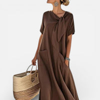 Mathilde | Damen Maxikleid Locker V-Ausschnitt Fließend Sommer Casual in Braun