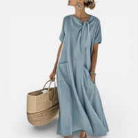 Mathilde | Damen Maxikleid Locker V-Ausschnitt Fließend Sommer Casual in Blau