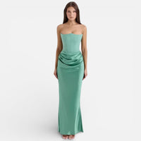 Valentina | Damen Satin Korsett Maxikleid Trägerlos Hochzeitsgast Glamour in Grün
