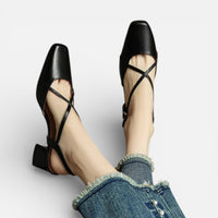 Sandra | Damen Pumps Riemchen Absatz Elegant Feminin Business Classic in Schwarz
