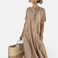 Mathilde | Damen Maxikleid Locker V-Ausschnitt Fließend Sommer Casual in Khaki