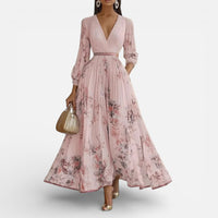 Amélie | Damen Midikleid Plissee V-Ausschnitt Fließend Elegant Feminin in Rosa