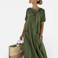 Mathilde | Damen Maxikleid Locker V-Ausschnitt Fließend Sommer Casual in Grün