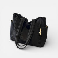 Lotte | Damen Schultertasche Cord Großes Hauptfach Boho Casual Herbst in Schwarz