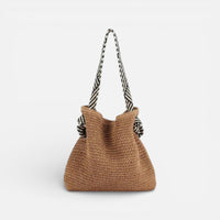 Mara | Damen Strandtasche Geflochten Schulterriemen Sommer Boho Urlaub in Braun