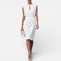 Aurore | Damen Midikleid Drapierung Ärmellos Elegant Modern Festlich in Weiß