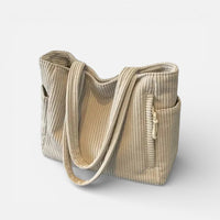Lotte | Damen Schultertasche Cord Großes Hauptfach Boho Casual Herbst in Weiß