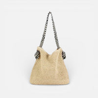 Mara | Damen Strandtasche Geflochten Schulterriemen Sommer Boho Urlaub in Beige