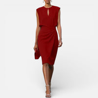 Aurore | Damen Midikleid Drapierung Ärmellos Elegant Modern Festlich in Rot