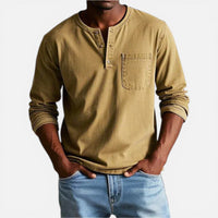 Loïc | Herren Langarmshirt Knopfleiste Brusttasche Casual Business in Khaki