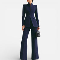 Anna | Damen Hosenanzug Set Blazer Hose Business Elegant Tailliert in Blau