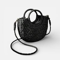 Amélie | Damen Geflochten Handtasche Runde Griffe Schulterriemen Sommer in Schwarz