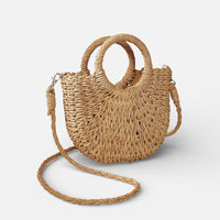 Amélie | Damen Geflochten Handtasche Runde Griffe Schulterriemen Sommer in Khaki