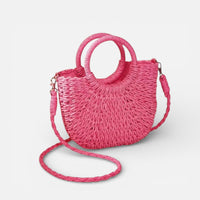 Amélie | Damen Geflochten Handtasche Runde Griffe Schulterriemen Sommer in Rosa