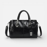 Amélie | Damen Handtasche Geflochtene Griffe Mehrere Fächer Boho Sommer in Schwarz