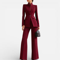Anna | Damen Hosenanzug Set Blazer Hose Business Elegant Tailliert in Rot