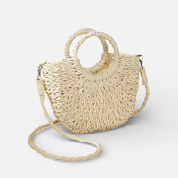 Amélie | Damen Geflochten Handtasche Runde Griffe Schulterriemen Sommer in Beige