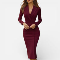 Dorothée | Damen Blazer Kleid Knopfleiste Tailliert Business Elegant Modern in Burgunder
