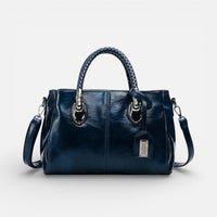 Amélie | Damen Handtasche Geflochtene Griffe Mehrere Fächer Boho Sommer in Blau