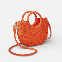 Amélie | Damen Geflochten Handtasche Runde Griffe Schulterriemen Sommer in Orange