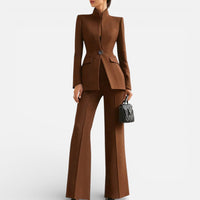 Anna | Damen Hosenanzug Set Blazer Hose Business Elegant Tailliert in Braun