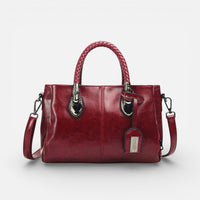 Amélie | Damen Handtasche Geflochtene Griffe Mehrere Fächer Boho Sommer in Rot