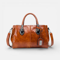 Amélie | Damen Handtasche Geflochtene Griffe Mehrere Fächer Boho Sommer in Braun