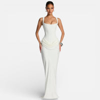Chloé | Damen Standesamt Hochzeitskleid Lang Träger Elegant Schlicht in Weiß