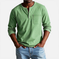 Loïc | Herren Langarmshirt Knopfleiste Brusttasche Casual Business in Hellgrun